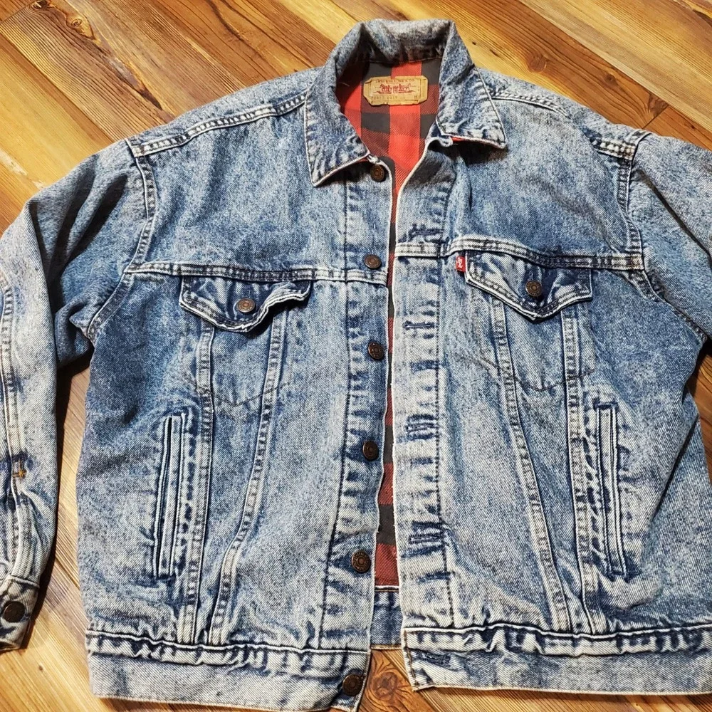 VTG Levis Trucker Jacket Acid Wash Blanket Lined Made in USA 70417 Type 3 80s